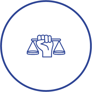 icon of a fist holding a balanced scale to signify neutrality